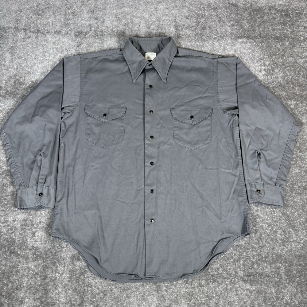 OshKosh B'Gosh Work Shirt Men's‎ 15 Large Gray Snap Front Long Sleeve Workwear